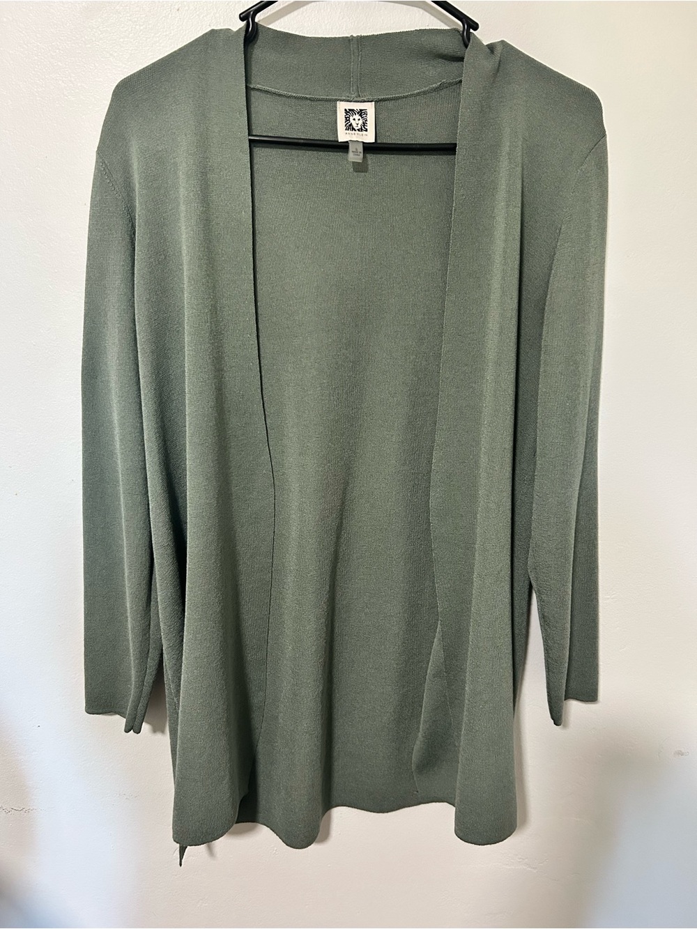 Anne Klein Open Front Cardigan Sweater Sage Green Lightweight Knit Small
